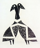 Artist: b'Artist unknown' | Title: b'Two birds with crossed necks' | Date: 1970s | Technique: b'woodcut, printed in black ink, from one block'