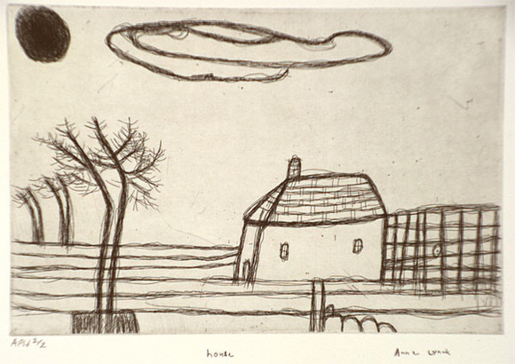 Artist: b'Lynch, Anne.' | Title: b'House' | Date: 2000, February | Technique: b'etching, printed in black ink, from one plate' | Copyright: b'Courtesy of Arts Project Australia' Artist: b'Lynch, Anne.' | Title: b'House' | Date: 2000, February | Technique: b'etching, printed in black ink, from one plate' | Copyright: b'Courtesy of Arts Project Australia'