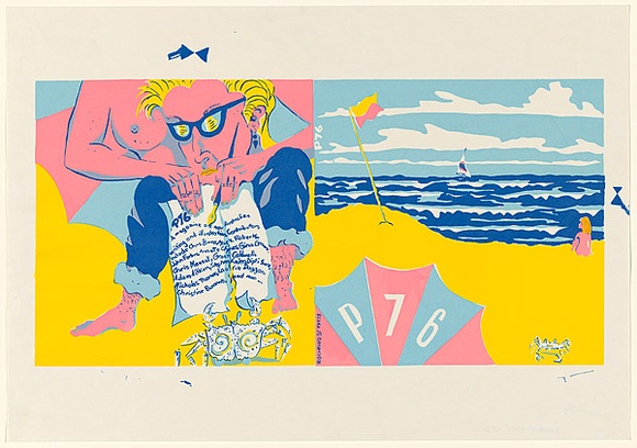Artist: b'Chino, Gina.' | Title: b'P-76. A magazine of new Australian writing and illustration.' | Date: 1983 | Technique: b'screenprint, printed in colour, from four stencils' Artist: b'Chino, Gina.' | Title: b'P-76. A magazine of new Australian writing and illustration.' | Date: 1983 | Technique: b'screenprint, printed in colour, from four stencils'