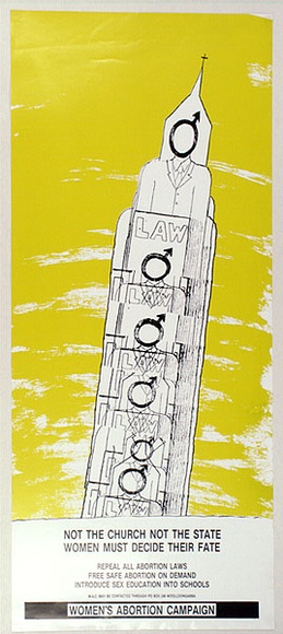 Artist: b'Black Banana Posters.' | Title: bNot the church, Not the state, Women must decide their fate. Women's abortion campaign. | Date: 1988 | Technique: b'screenprint, printed in colour, from two stencils' Artist: b'Black Banana Posters.' | Title: bNot the church, Not the state, Women must decide their fate. Women's abortion campaign. | Date: 1988 | Technique: b'screenprint, printed in colour, from two stencils'