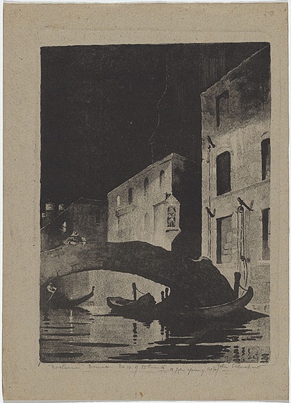 Artist: b'Eldershaw, John.' | Title: b'Nocturne, Venice.' | Date: 1930 | Technique: b'lithograph, printed in black ink, from one stone' Artist: b'Eldershaw, John.' | Title: b'Nocturne, Venice.' | Date: 1930 | Technique: b'lithograph, printed in black ink, from one stone'