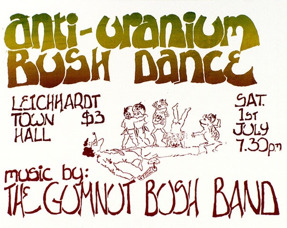 Artist: b'David McKee Inc.' | Title: b'Anti-uranium bush dance.' | Date: 1978 | Technique: b'screenprint, printed in colour, from one stencils' Artist: b'David McKee Inc.' | Title: b'Anti-uranium bush dance.' | Date: 1978 | Technique: b'screenprint, printed in colour, from one stencils'