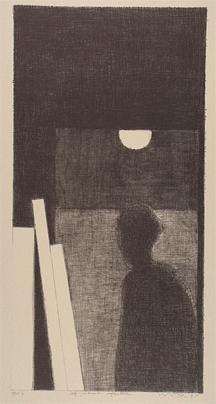 Artist: b'Lincoln, Kevin.' | Title: b'Self-portrait reflected' | Date: 1995, November | Technique: b'lithograph, printed in colour, from multiple plates' Artist: b'Lincoln, Kevin.' | Title: b'Self-portrait reflected' | Date: 1995, November | Technique: b'lithograph, printed in colour, from multiple plates'
