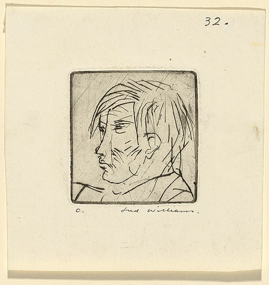 Artist: b'WILLIAMS, Fred' | Title: b'John Perceval' | Date: 1958 | Technique: b'drypoint, printed in black ink, from one copper plate' | Copyright: b'\xc2\xa9 Fred Williams Estate' Artist: b'WILLIAMS, Fred' | Title: b'John Perceval' | Date: 1958 | Technique: b'drypoint, printed in black ink, from one copper plate' | Copyright: b'\xc2\xa9 Fred Williams Estate'