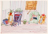 Artist: Eager, Helen. | Title: not titled [sitting room with green armchair] | Date: 1979 | Technique: drawing in coloured ink