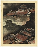 Artist: b'Thorpe, Lesbia.' | Title: b'Rooftops, Makung' | Date: 1977 | Technique: b'woodcut, printed in colour, from four blocks'