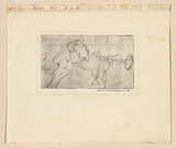Title: b'The trumpeter' | Date: c.1954-55 | Technique: b'etching and drypoint, printed in black ink, from one copper plate'