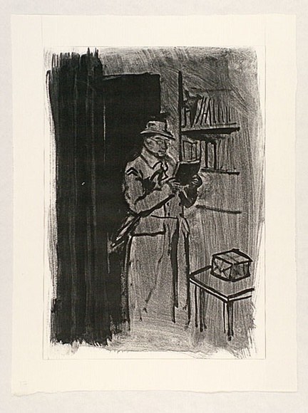 Artist: b'Heyes, Ken.' | Title: b'(Man with umbrella reading a book).' | Date: 1984 | Technique: b'photocopy' Artist: b'Heyes, Ken.' | Title: b'(Man with umbrella reading a book).' | Date: 1984 | Technique: b'photocopy'