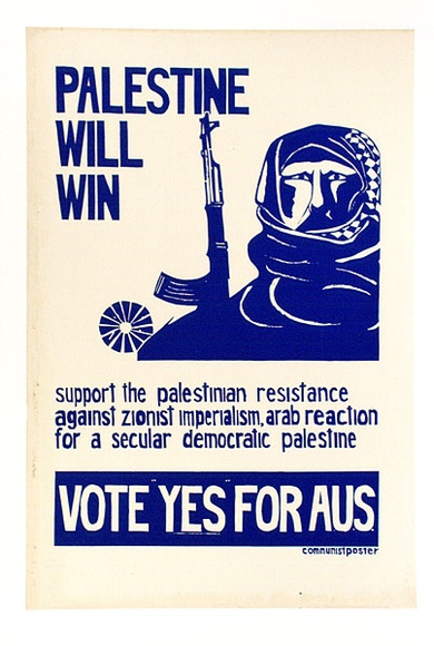 Artist: b'Johnston, Craig' | Title: b'Palestine will win' | Date: 1974 | Technique: b'screenprint, printed in blue ink, from one stencil' Artist: b'Johnston, Craig' | Title: b'Palestine will win' | Date: 1974 | Technique: b'screenprint, printed in blue ink, from one stencil'