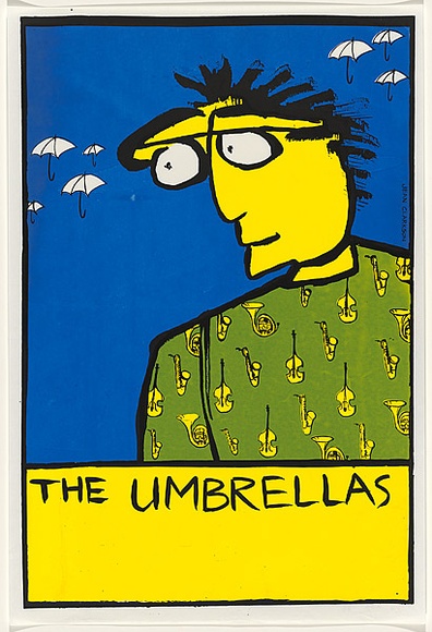 Artist: b'Clarkson, Jean.' | Title: b'The Umbrellas (Jazz Band).' | Date: 1985 | Technique: b'screenprint, printed in colour, from three stencils' Artist: b'Clarkson, Jean.' | Title: b'The Umbrellas (Jazz Band).' | Date: 1985 | Technique: b'screenprint, printed in colour, from three stencils'