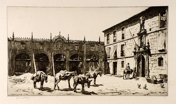 Artist: b'LINDSAY, Lionel' | Title: b'The Convent of Huelgas near Bourgos' | Date: 1927 | Technique: b'drypoint, printed in brown ink, from one plate' | Copyright: b'Courtesy of the National Library of Australia' Artist: b'LINDSAY, Lionel' | Title: b'The Convent of Huelgas near Bourgos' | Date: 1927 | Technique: b'drypoint, printed in brown ink, from one plate' | Copyright: b'Courtesy of the National Library of Australia'