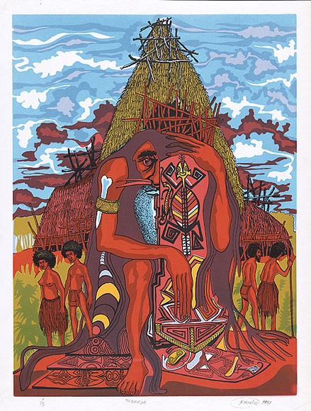 Artist: b'Marlon, K.' | Title: b'Tabarun' | Date: 1981 | Technique: b'screenprint, printed in colour, from seven stencils'