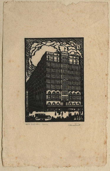 Artist: b'FEINT, Adrian' | Title: b'Hotel Australia, Sydney.' | Technique: b'wood-engraving, printed in black ink, from one block' | Copyright: b'Courtesy the Estate of Adrian Feint' Artist: b'FEINT, Adrian' | Title: b'Hotel Australia, Sydney.' | Technique: b'wood-engraving, printed in black ink, from one block' | Copyright: b'Courtesy the Estate of Adrian Feint'