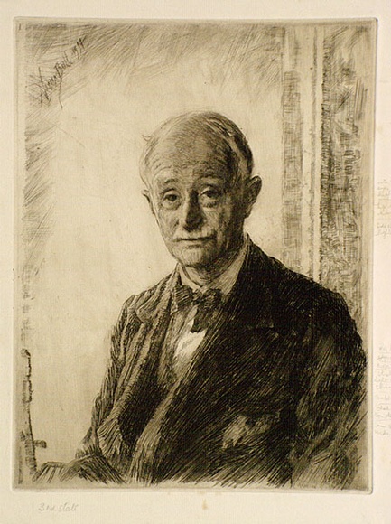 Artist: b'Bull, Norma C.' | Title: b'John Masefield.' | Date: 1934 | Technique: b'etching and aquatint, printed in black ink with plate-tone, from one plate' Artist: b'Bull, Norma C.' | Title: b'John Masefield.' | Date: 1934 | Technique: b'etching and aquatint, printed in black ink with plate-tone, from one plate'