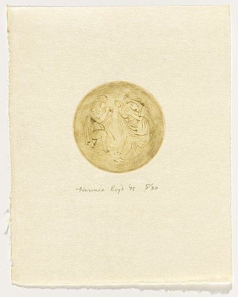 Artist: b'Boyd, Hermia.' | Title: b'Someone I tell you ...' | Date: 1978 | Technique: b'etching'
