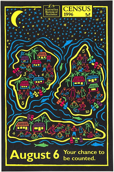 Title: b'Census 96- Torres Straight Islander Remote Area' | Date: 1996 | Technique: b'screenprint, printed colour, from seven stencils' Title: b'Census 96- Torres Straight Islander Remote Area' | Date: 1996 | Technique: b'screenprint, printed colour, from seven stencils'