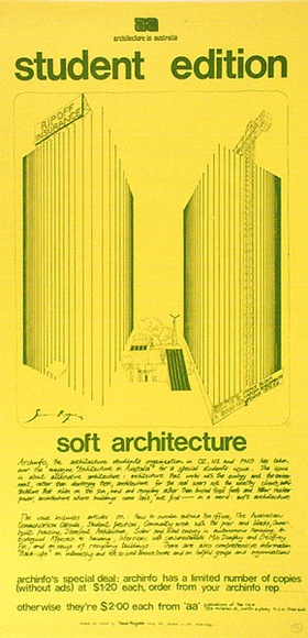Artist: b'Rogues, Tenal.' | Title: b'Student edition, soft architecture' | Date: 1975 | Technique: b'screenprint, printed in colour, from multiple stencils' Artist: b'Rogues, Tenal.' | Title: b'Student edition, soft architecture' | Date: 1975 | Technique: b'screenprint, printed in colour, from multiple stencils'