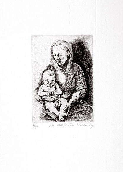 Artist: b'Beaukenkamp, Frieda.' | Title: b'De adoratie.' | Date: 1989 | Technique: b'etching, printed in black ink with plate-tone, from one plate' Artist: b'Beaukenkamp, Frieda.' | Title: b'De adoratie.' | Date: 1989 | Technique: b'etching, printed in black ink with plate-tone, from one plate'