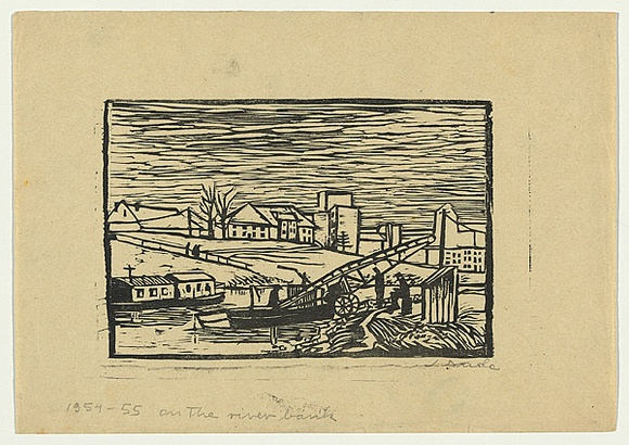 Artist: b'Groblicka, Lidia.' | Title: b'On the river bank' | Date: 1954-55 | Technique: b'woodcut, printed in black ink, from one block' Artist: b'Groblicka, Lidia.' | Title: b'On the river bank' | Date: 1954-55 | Technique: b'woodcut, printed in black ink, from one block'