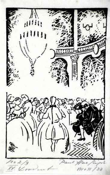 Artist: b'Haefliger, Paul.' | Title: b'Illustration for Oscar Wilde tale Dancing to Mozart' | Date: 1931-33 | Technique: b'woodcut, printed in black ink, from one block' Artist: b'Haefliger, Paul.' | Title: b'Illustration for Oscar Wilde tale Dancing to Mozart' | Date: 1931-33 | Technique: b'woodcut, printed in black ink, from one block'