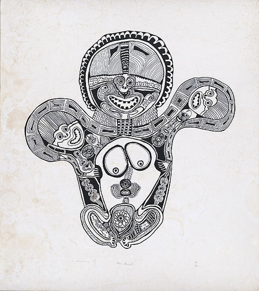 Artist: b'Aseng, Wkeng.' | Title: b'Meri panuk.' | Date: c.1977 | Technique: b'screenprint, printed in black ink, from one stencil' Artist: b'Aseng, Wkeng.' | Title: b'Meri panuk.' | Date: c.1977 | Technique: b'screenprint, printed in black ink, from one stencil'