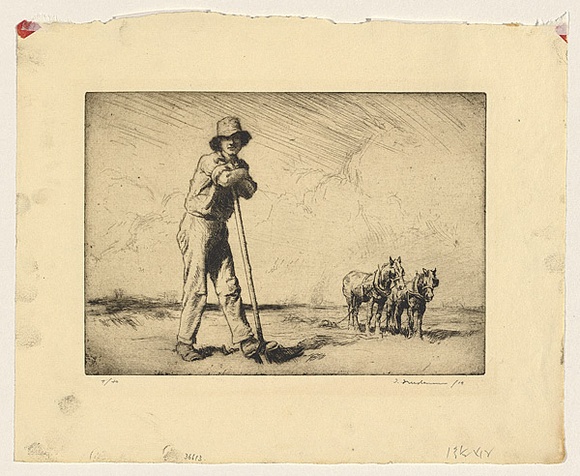 Title: b'The ploughman' | Date: 1919 | Technique: b'etching and drypoint, printed in black ink, from one plate'