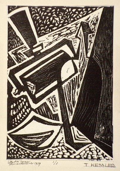 Artist: b'de Kesler, Thomas.' | Title: b'Studio corner.' | Date: 1959 | Technique: b'linocut, printed in black ink, from one block' | Copyright: b'\xc2\xa9 Thomas de Kessler' Artist: b'de Kesler, Thomas.' | Title: b'Studio corner.' | Date: 1959 | Technique: b'linocut, printed in black ink, from one block' | Copyright: b'\xc2\xa9 Thomas de Kessler'