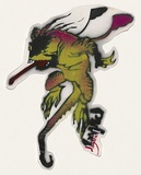 Title: b'BYRD sticker' | Date: 2009 | Technique: b'stencil, printed in colour aerosol paint, from multiple stencils'