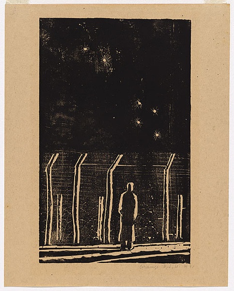 Artist: b'Hirschfeld Mack, Ludwig.' | Title: b'Desolation, Internment camp, Hay, N.S.W.' | Date: 1940-41 | Technique: b'woodcut, printed in black ink, from one block' Artist: b'Hirschfeld Mack, Ludwig.' | Title: b'Desolation, Internment camp, Hay, N.S.W.' | Date: 1940-41 | Technique: b'woodcut, printed in black ink, from one block'