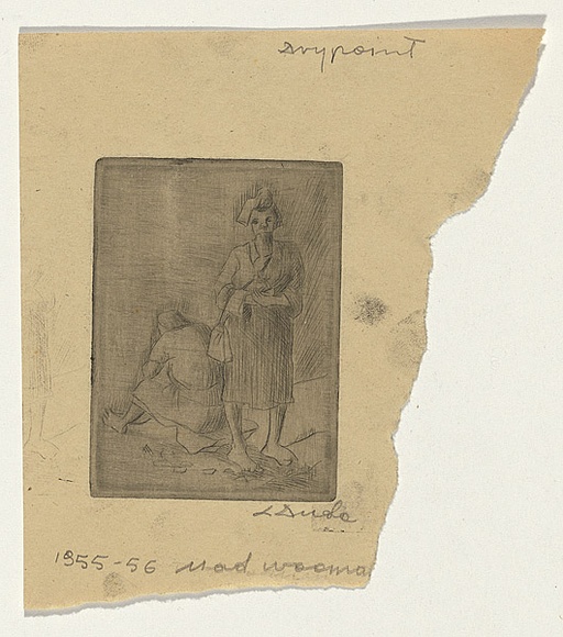Artist: b'Groblicka, Lidia.' | Title: b'Mad woman' | Date: 1955-56 | Technique: b'drypoint, printed in black ink, from one plate' Artist: b'Groblicka, Lidia.' | Title: b'Mad woman' | Date: 1955-56 | Technique: b'drypoint, printed in black ink, from one plate'