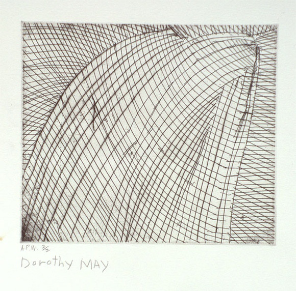 Artist: b'May, Dorothy.' | Title: b'Jui' | Date: 1997, February | Technique: b'etching, printed in black ink, from one plate' Artist: b'May, Dorothy.' | Title: b'Jui' | Date: 1997, February | Technique: b'etching, printed in black ink, from one plate'