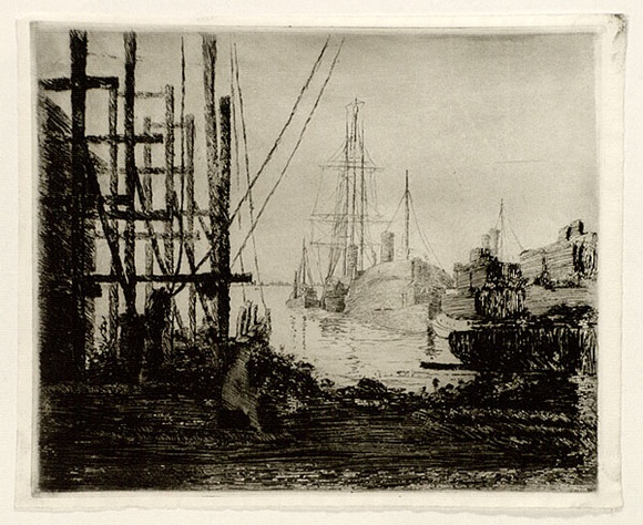 Artist: b'Bull, Norma C.' | Title: b'The Port.' | Date: c.1934 | Technique: b'etching, printed in black ink with plate-tone, from one plate' Artist: b'Bull, Norma C.' | Title: b'The Port.' | Date: c.1934 | Technique: b'etching, printed in black ink with plate-tone, from one plate'