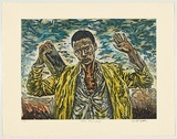 Title: The preacher | Date: 2001 | Technique: hardground etching, sugar-lift and aquatint, printed in colour, from two copper plates; inked a-la-poupee