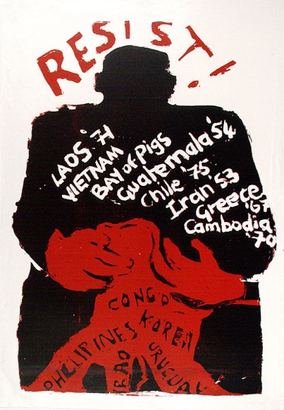Artist: b'Gibb, Viva Jillian.' | Title: b'Resist!' | Date: 1978 | Technique: b'screenprint, printed in colour, from two stencils' Artist: b'Gibb, Viva Jillian.' | Title: b'Resist!' | Date: 1978 | Technique: b'screenprint, printed in colour, from two stencils'