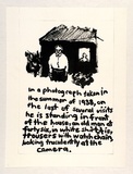 Artist: Heyes, Ken. | Title: In a photograph taken in the summer of 1938, on the last of several visits he is standing in front of the house, an old man at forty six, in white shirt, tie, trousers with watch chain, looking truculently at the camera. | Date: 1984 | Technique: photocopy