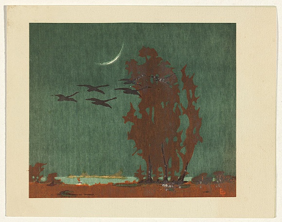 Artist: b'Palmer, Ethleen.' | Title: b'Red lake' | Date: c.1955 | Technique: b'screenprint, printed in colour, from four stencils' Artist: b'Palmer, Ethleen.' | Title: b'Red lake' | Date: c.1955 | Technique: b'screenprint, printed in colour, from four stencils'