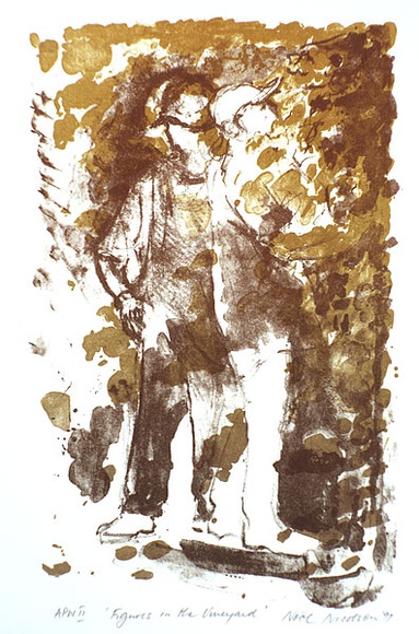 Artist: b'NICOLSON, Noel' | Title: b'Figures in the vineyard' | Date: 1997, July | Technique: b'lithograph, printed in colour, from multiple stones' Artist: b'NICOLSON, Noel' | Title: b'Figures in the vineyard' | Date: 1997, July | Technique: b'lithograph, printed in colour, from multiple stones'