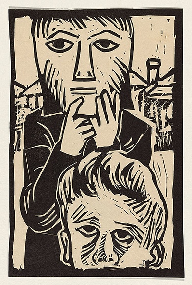 Title: b'The mask' | Date: 1957 | Technique: b'linocut, printed in black ink, from one block'