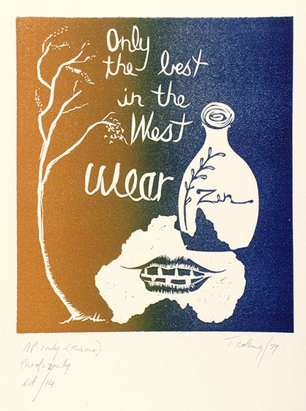 Artist: b'COLEING, Tony' | Title: b'Zen.' | Date: 1979 | Technique: b'linocut, printed in colour, from one block'