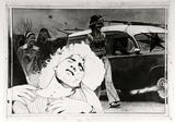 Artist: SHOMALY, Alberr | Title: (Alberr in foreground - 3 figures & car) | Date: 1973-74 | Technique: photo-etching and etching, printed in black ink, from one plate