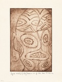 Artist: Pokana, Ula Melo. | Title: Maske [Mask] | Date: 1972 | Technique: etching, printed in brown ink, from one plate