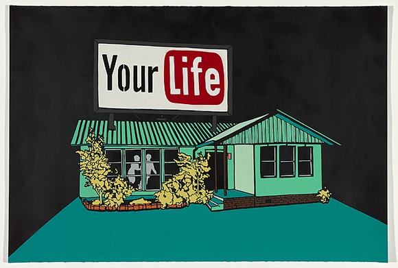 Title: b'Suburban roadhouse 3' | Date: 2010 | Technique: b'stencil, sprayed in coloured aerosol paint, from four stencils'