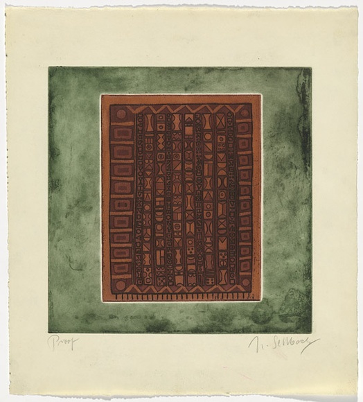 Artist: b'SELLBACH, Udo' | Title: b'(Pattern with border)' | Date: (1967) | Technique: b'etching, aquatint printed in colour from two? plates' Artist: b'SELLBACH, Udo' | Title: b'(Pattern with border)' | Date: (1967) | Technique: b'etching, aquatint printed in colour from two? plates'