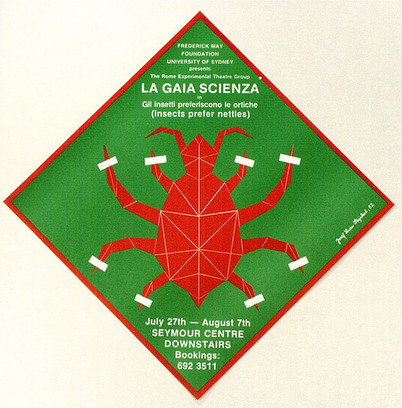 Artist: b'Stejskal, Josef Lada.' | Title: b'The Rome Experimental Theatre Group La Gaia Scienza ...Seymour Centre Downstairs' | Date: 1982 | Technique: b'offset-lithograph, printed in black ink, from one plate' Artist: b'Stejskal, Josef Lada.' | Title: b'The Rome Experimental Theatre Group La Gaia Scienza ...Seymour Centre Downstairs' | Date: 1982 | Technique: b'offset-lithograph, printed in black ink, from one plate'