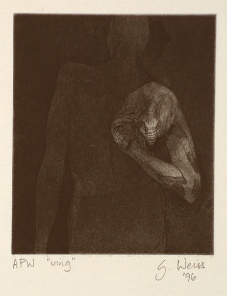 Artist: b'Weiss, Gali' | Title: b'Wing' | Date: 1996, November | Technique: b'etching, printed in black ink, from one plate' Artist: b'Weiss, Gali' | Title: b'Wing' | Date: 1996, November | Technique: b'etching, printed in black ink, from one plate'