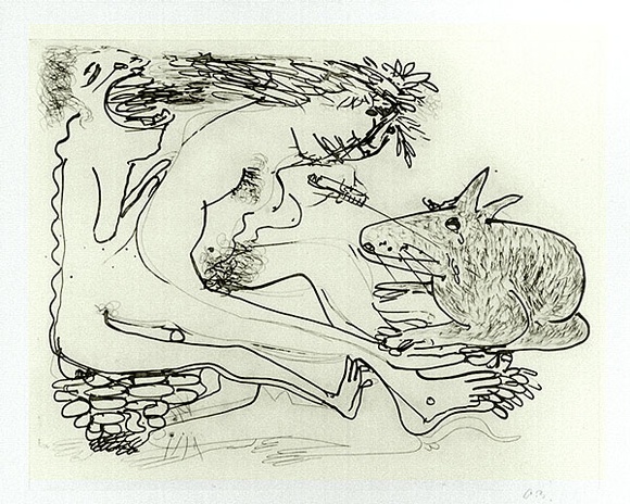Artist: b'BOYD, Arthur' | Title: b'Nude with rabbit and syringe.' | Date: (1968-69) | Technique: b'etching and aquatint, printed in black ink, from one plate' | Copyright: b'Reproduced with permission of Bundanon Trust' Artist: b'BOYD, Arthur' | Title: b'Nude with rabbit and syringe.' | Date: (1968-69) | Technique: b'etching and aquatint, printed in black ink, from one plate' | Copyright: b'Reproduced with permission of Bundanon Trust'