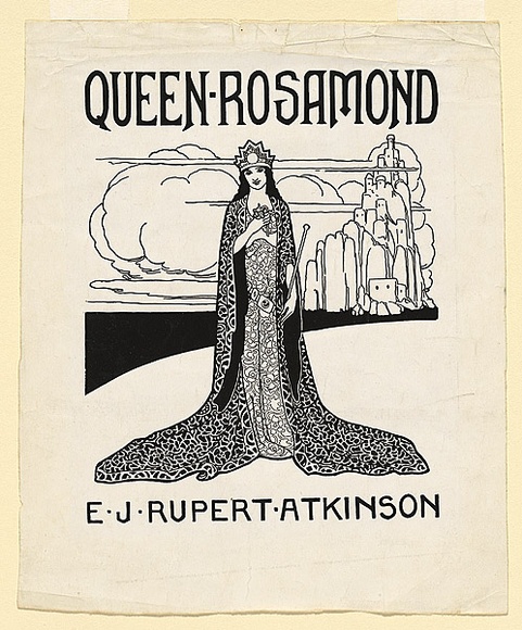 Title: b'title page proof for Queen Rosamond' | Date: 1922 | Technique: b'lineblock, printed in black ink, from one block'