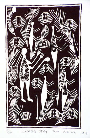Artist: b'Weluk, Don.' | Title: b'Sugarbag story' | Date: 1993 | Technique: b'screenprint, printed in brown ink, from one stencil'