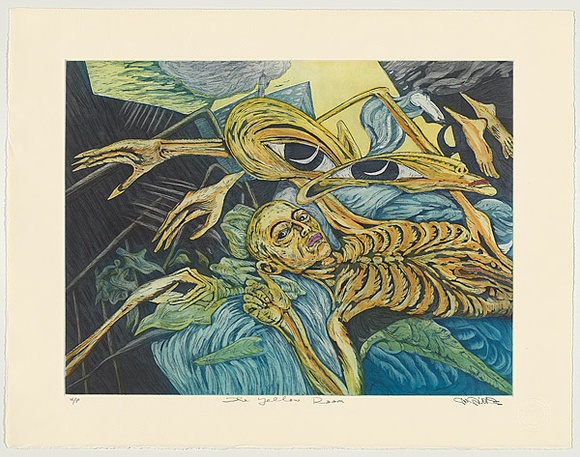 Title: b'The yellow room' | Date: 2001 | Technique: b'hardground etching, aquatint, printed in colour from two copper plates, inked a-la-poupee; hand-tinted'