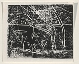 Title: Card: [river scene] | Technique: linocut, printed in black ink, from one block